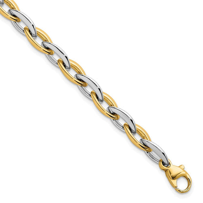 14K Bicolor Gold Bicolor Poliert 7mm Oval Glieder 7.25 Zoll Armband