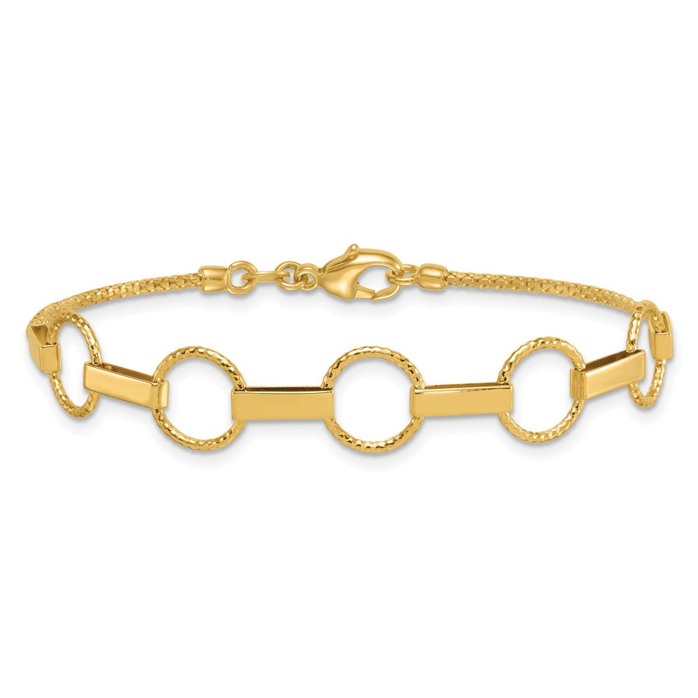 14K Gelbgold Poliert und Strukturiert Kreise und Bars 7.5 Zoll Armband