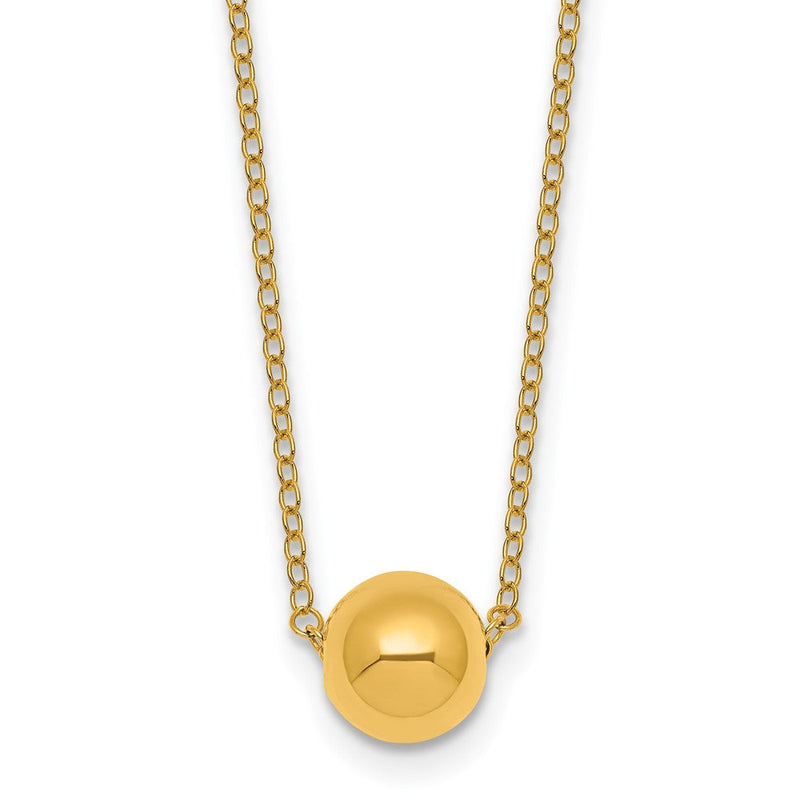 14K Gelbgold Poliert 7.5mm Rund Perle 16 Zoll Halskette Plus 2 Zoll Verlängerung
