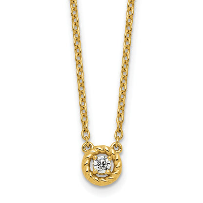 14K Gelbgold Poliert und Gedreht 1/10 Karat Diamant 18 Zoll Halskette