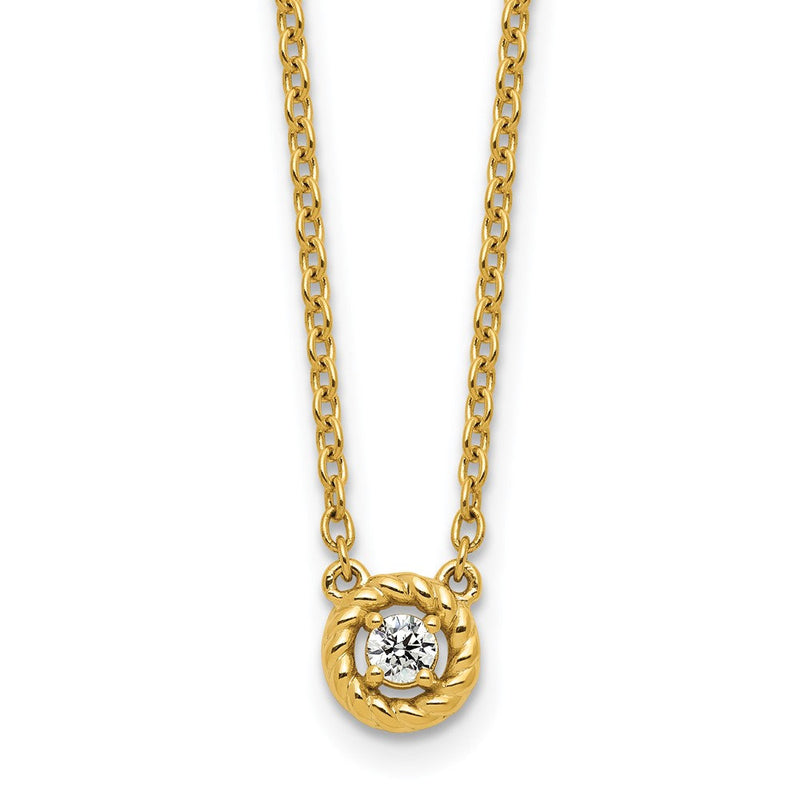 14K Gelbgold Poliert und Gedreht 1/10 Karat Diamant 18 Zoll Halskette
