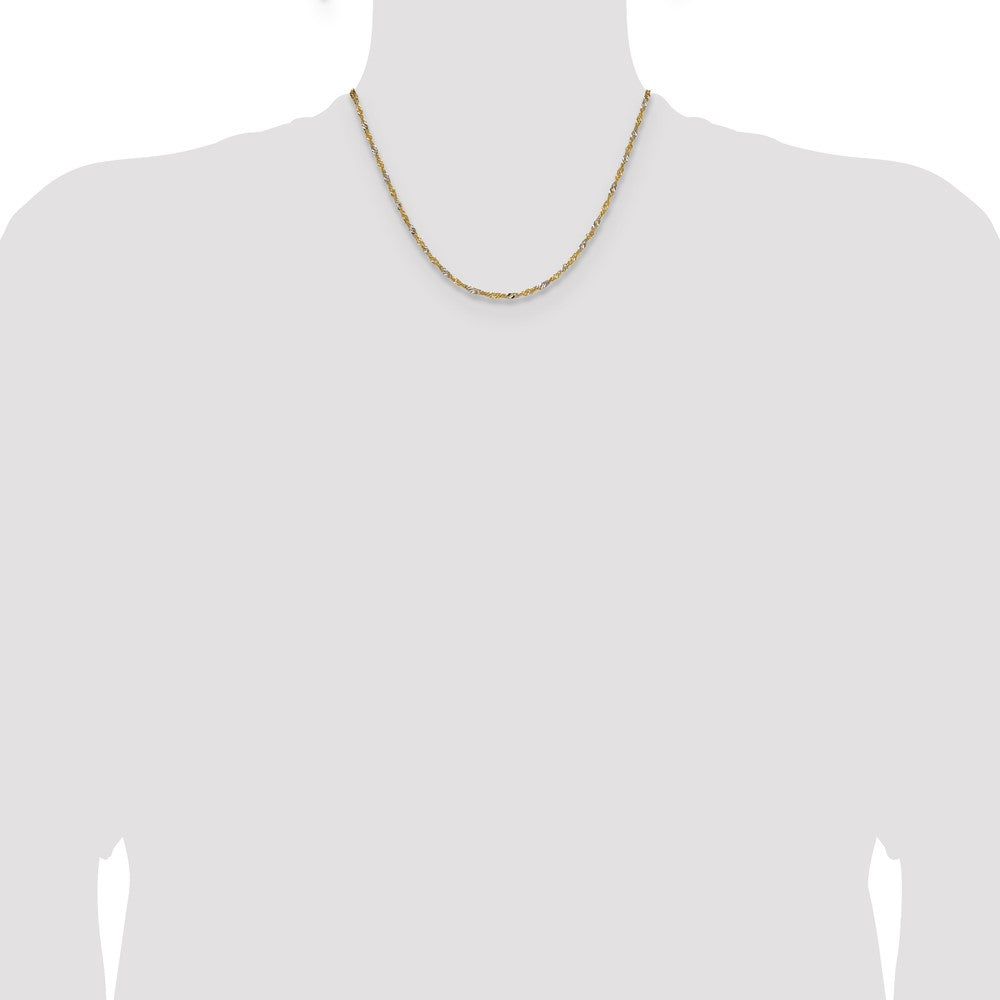 14K Gelbgold mit Rhodium 1.9mm Singapurkette Halskette