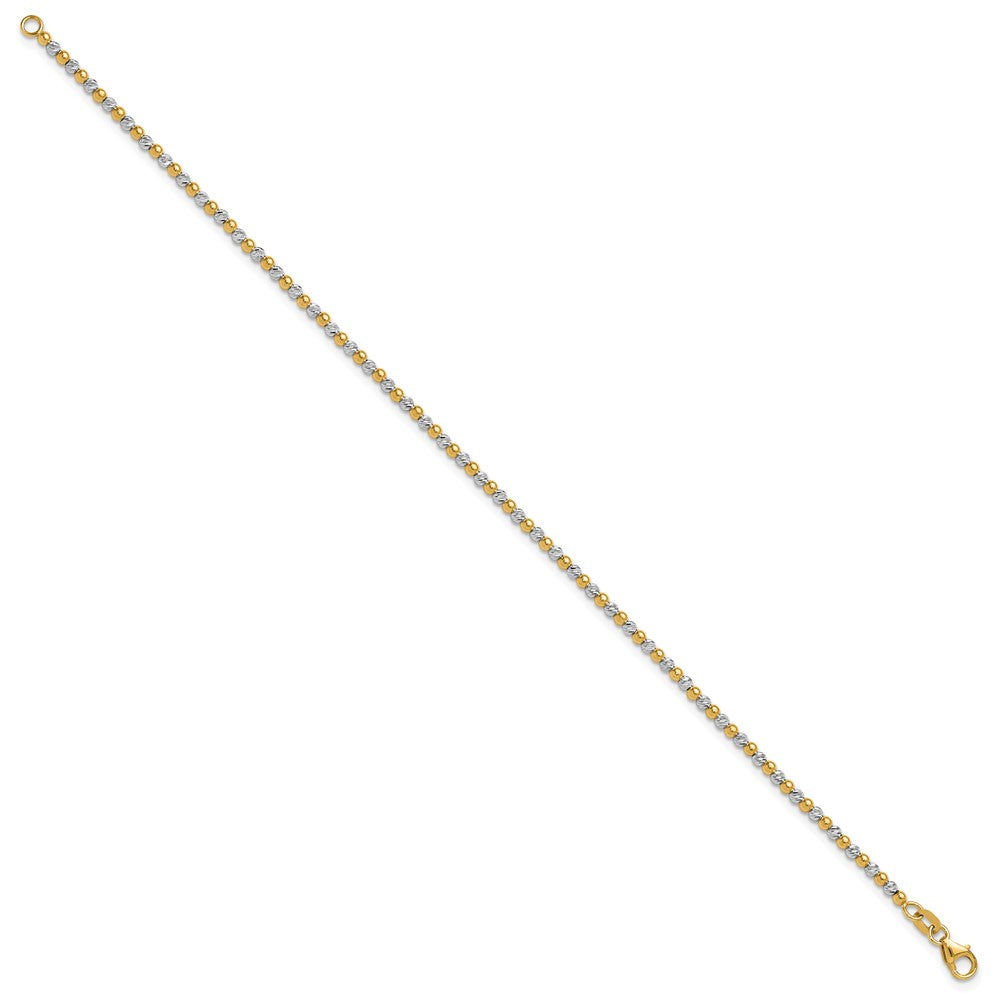 14K Bicolor Gold Bicolor Diamantiert Gekugelt 7.5 Zoll Armband