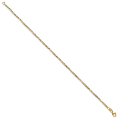 14K Bicolor Gold Bicolor Diamantiert Gekugelt 7.5 Zoll Armband