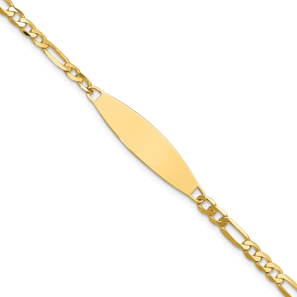 14K Gelbgold Poliert Massiv Kette/solid Platte 3.0mm Figaro Glieder 29x7.5mm Platte Id Armband