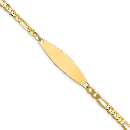 14K Gelbgold Poliert Massiv Kette/solid Platte 3.0mm Figaro Glieder 29x7.5mm Platte Id Armband