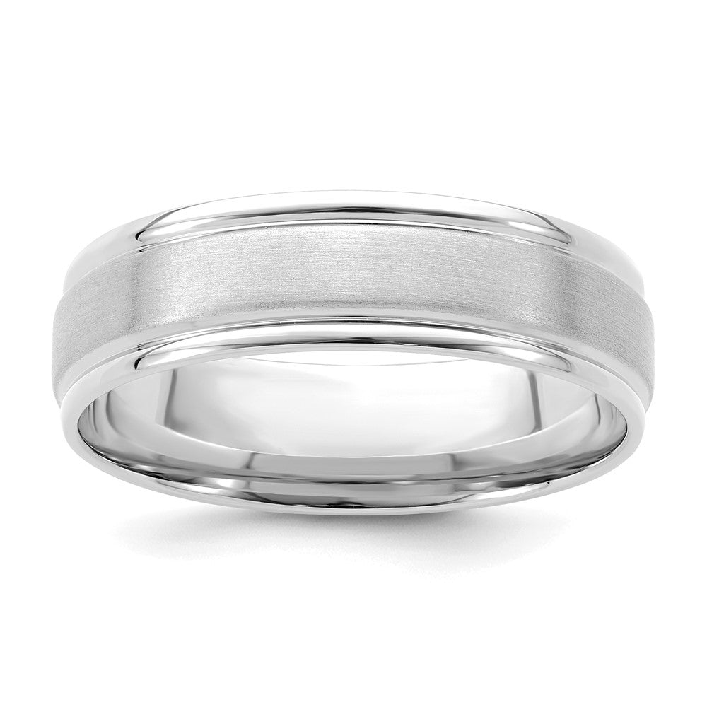 14K Weißgold 6 mm leichter Ehering mit Komfort-Passform, gebürstetem Satin-/Poliert-Finish und gerillter Kante