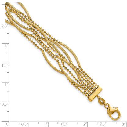 14K Gelbgold Poliert und Strukturiert Multi Strang Gekugelt Gliederarmband