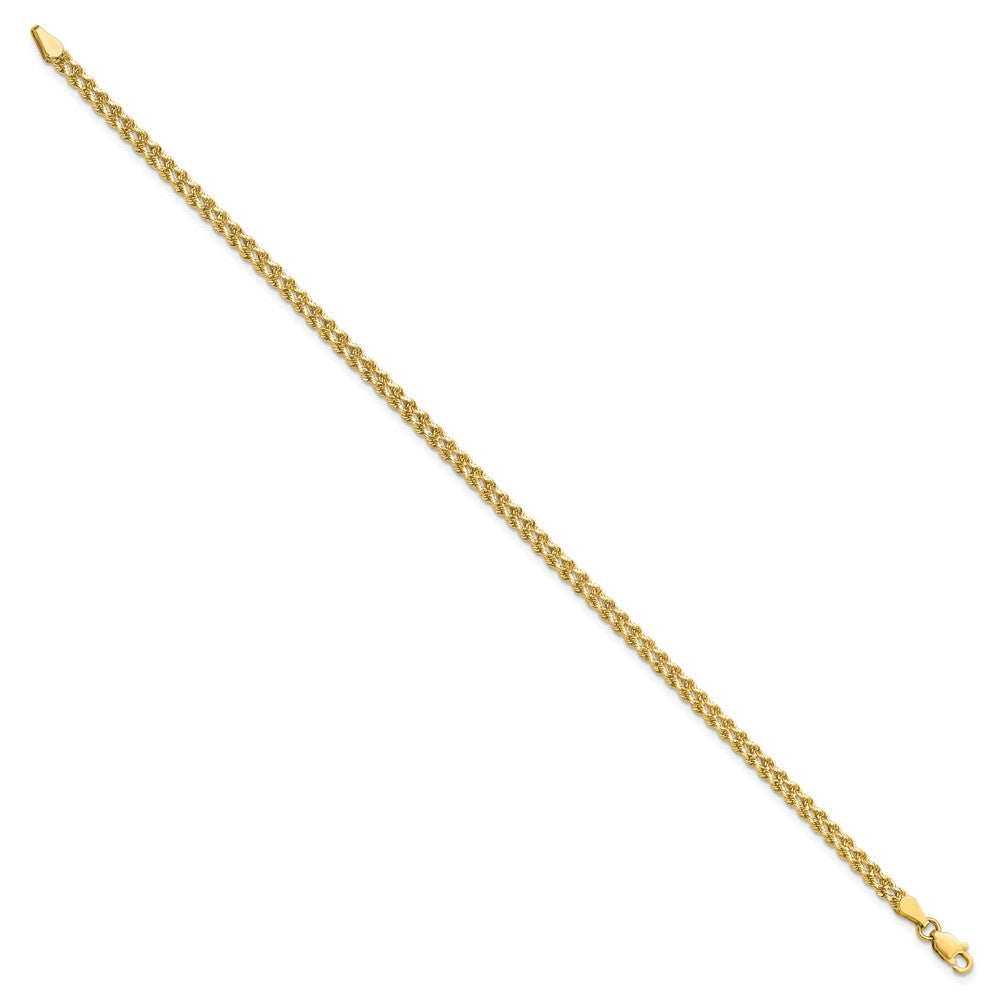 14K Gelbgold 3.0mm Breit Diamantiert Doppelt Kordel Gliederarmband