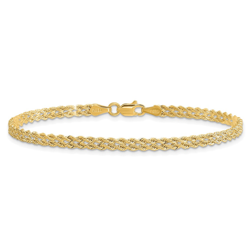 14K Gelbgold 3.0mm Breit Diamantiert Doppelt Kordel Gliederarmband