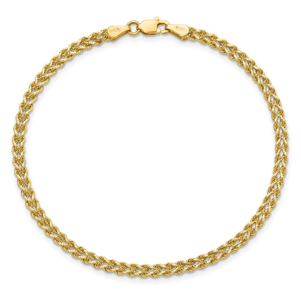 14K Gelbgold 3.0mm Breit Diamantiert Doppelt Kordel Gliederarmband