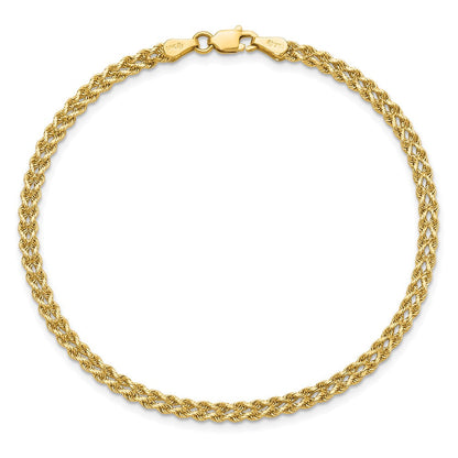 14K Gelbgold 3.0mm Breit Diamantiert Doppelt Kordel Gliederarmband