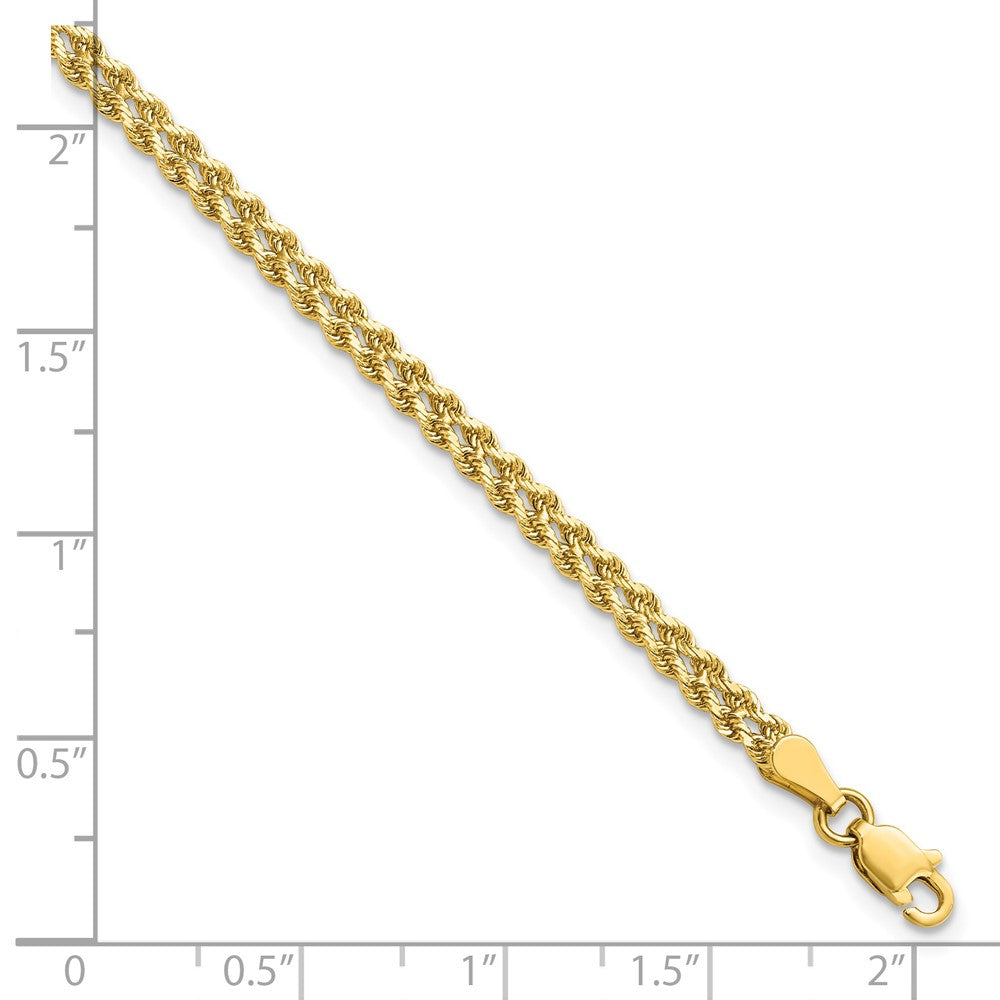 14K Gelbgold 3.0mm Breit Diamantiert Doppelt Kordel Gliederarmband