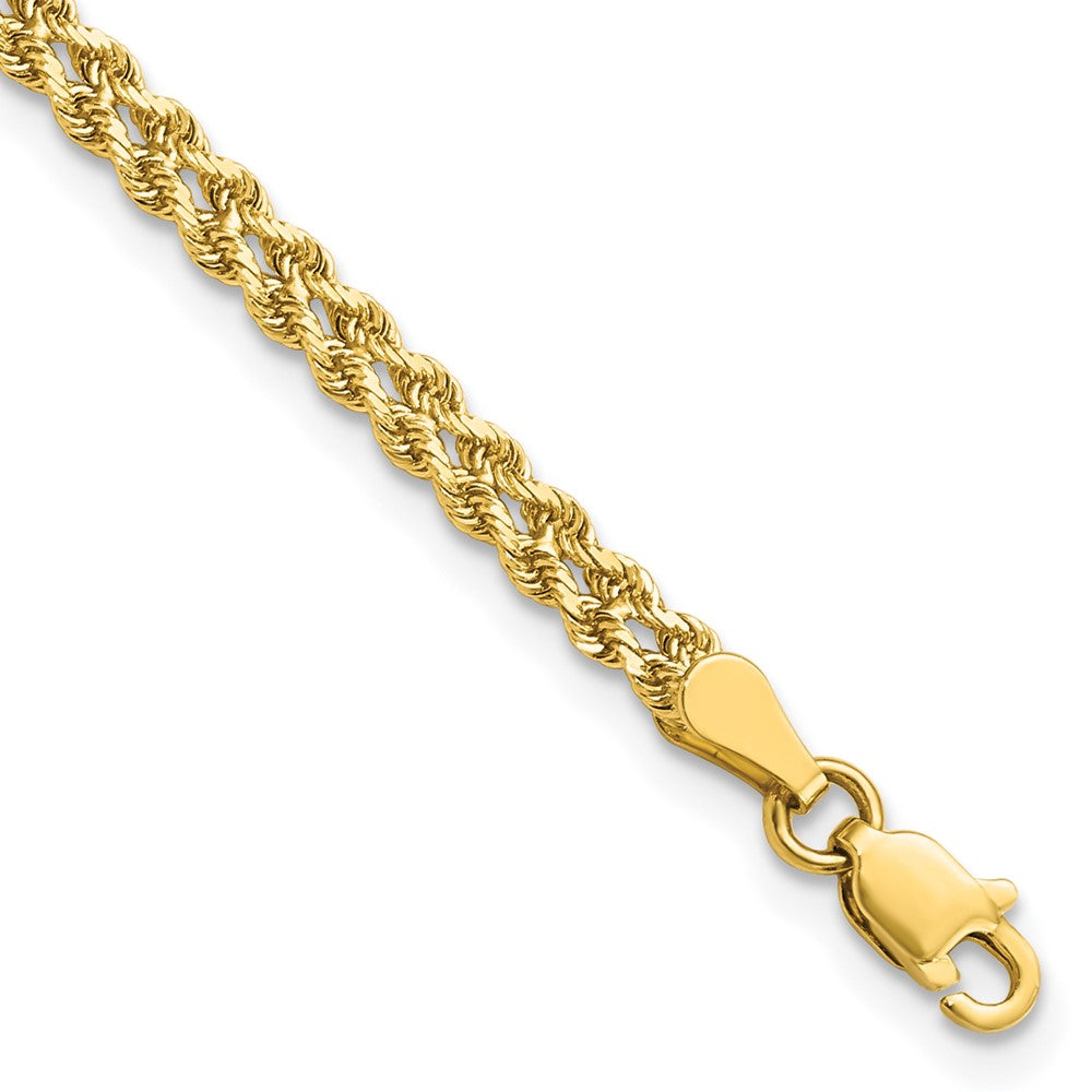 14K Gelbgold 3.0mm Breit Diamantiert Doppelt Kordel Gliederarmband
