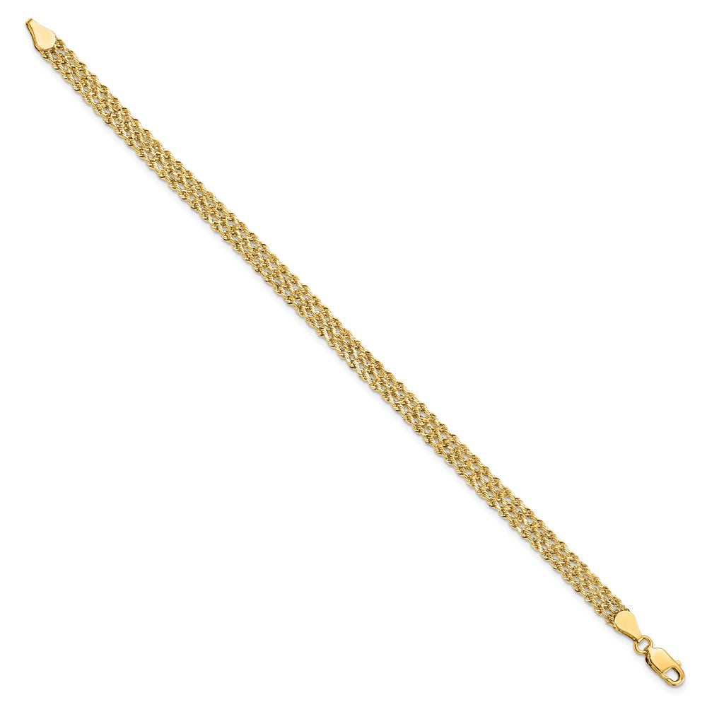 14K Gelbgold 4.5mm Breit Diamantiert Dreifach Kordel Gliederarmband