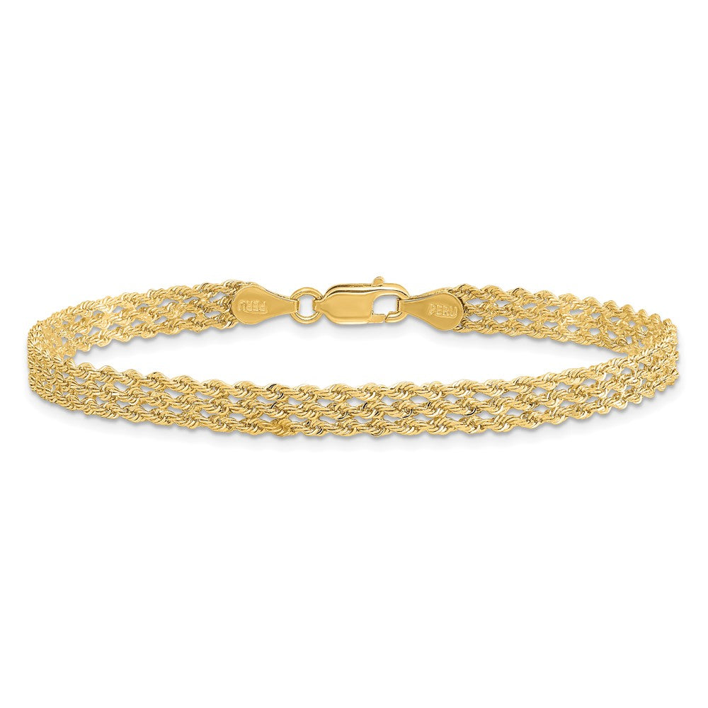 14K Gelbgold 4.5mm Breit Diamantiert Dreifach Kordel Gliederarmband