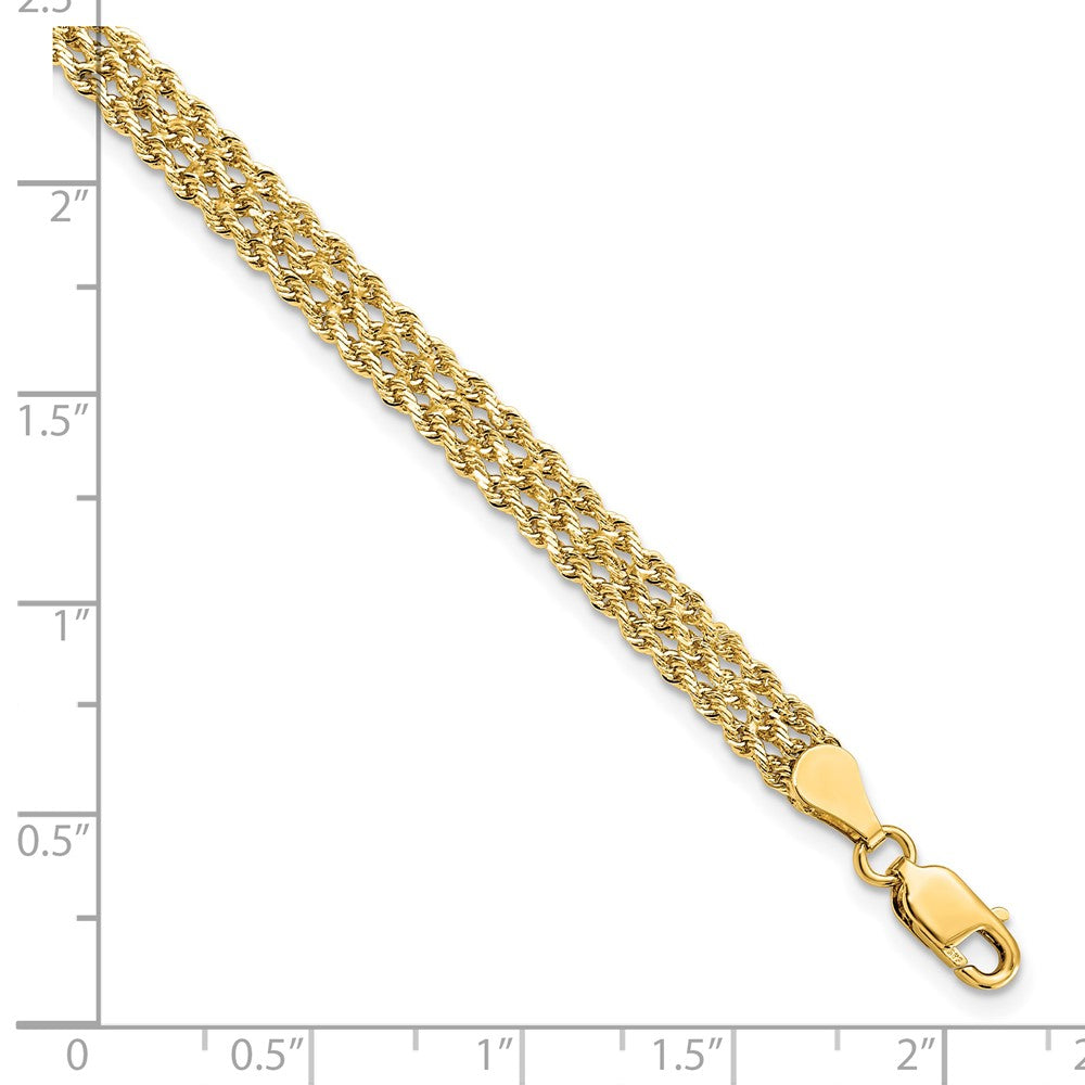 14K Gelbgold 4.5mm Breit Diamantiert Dreifach Kordel Gliederarmband