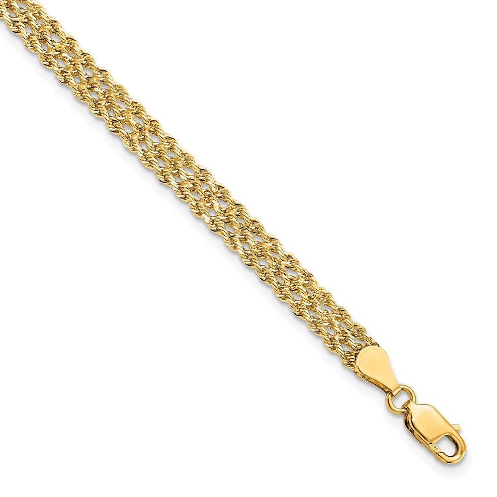 14K Gelbgold 4.5mm Breit Diamantiert Dreifach Kordel Gliederarmband