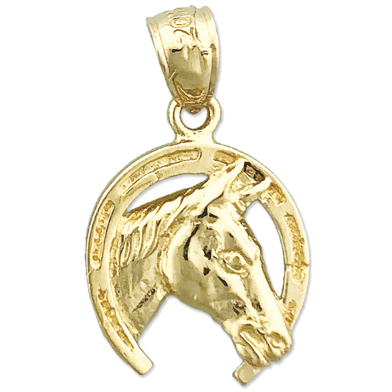 14K Gold Hufeisen-Charm mit Pferdekopf