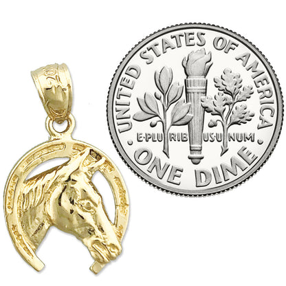 14K Gold Hufeisen-Charm mit Pferdekopf