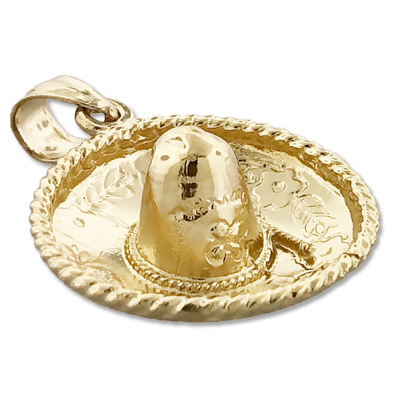 14K Gold 3D-Sombrero Mexikanischer Hut-Anhänger