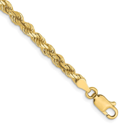 7 Zoll 10K Gelbgold 3.5mm Diamantiert Kordel Gliederarmband