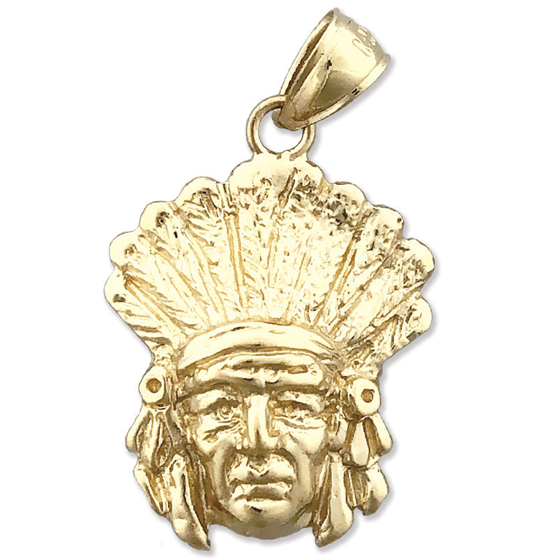 14K Gold Anhänger Indianer-Häuptling mit Federschmuck