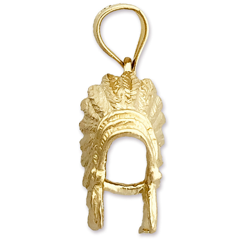 14K Gold 3-D Indianer-Kopfschmuck-Charm