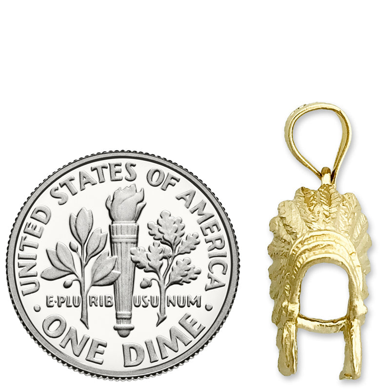 14K Gold 3-D Indianer-Kopfschmuck-Charm