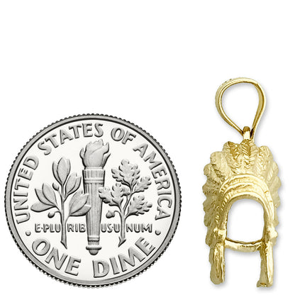 14K Gold 3-D Indianer-Kopfschmuck-Charm