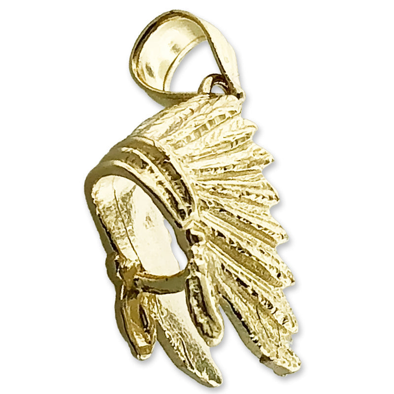 14K Gold 3-D Indianer-Kopfschmuck-Charm