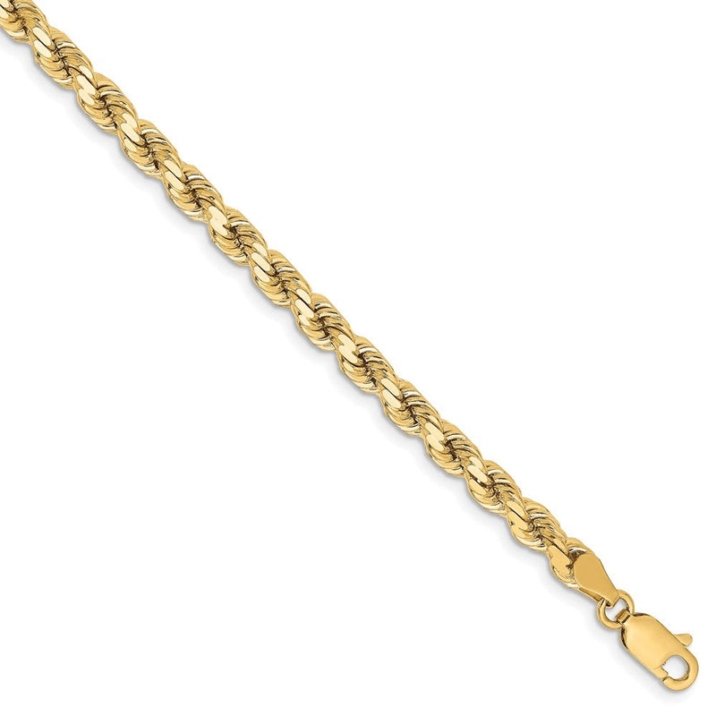 8 Zoll 10K Gelbgold 4.25mm Diamantiert Kordel Gliederarmband