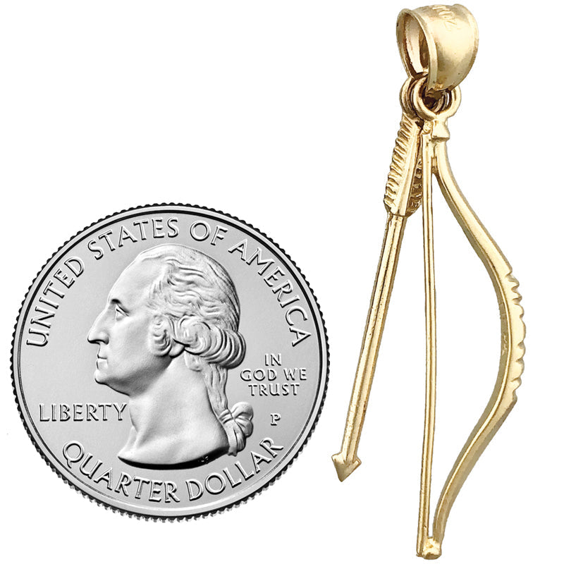 14K Gold Pfeil-und-Bogen-Anhänger 3D