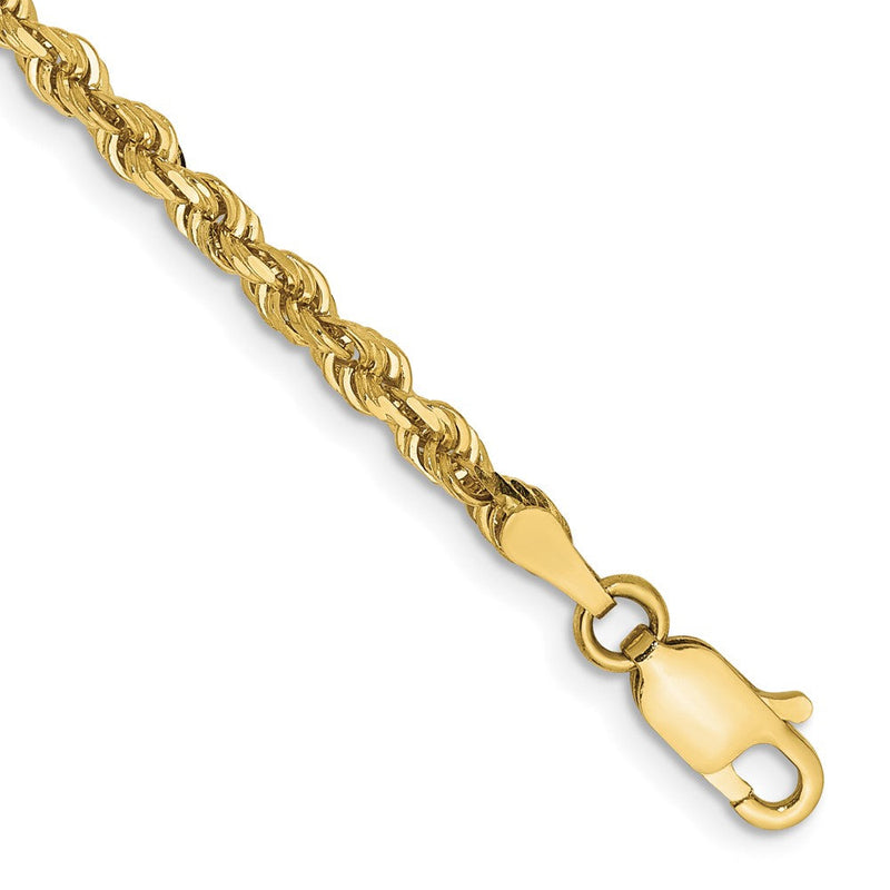 8 Zoll 10K Gelbgold 3mm Diamantiert Vierfach Kordel Gliederarmband
