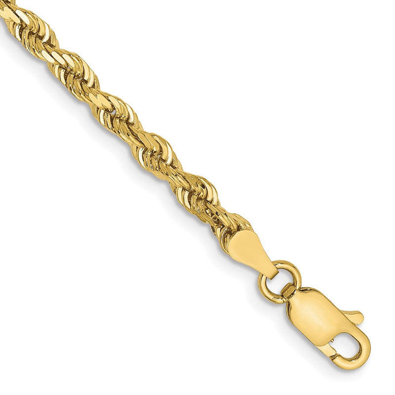 8 Zoll 10K Gelbgold 3.35mm Diamantiert Vierfach Kordel Gliederarmband