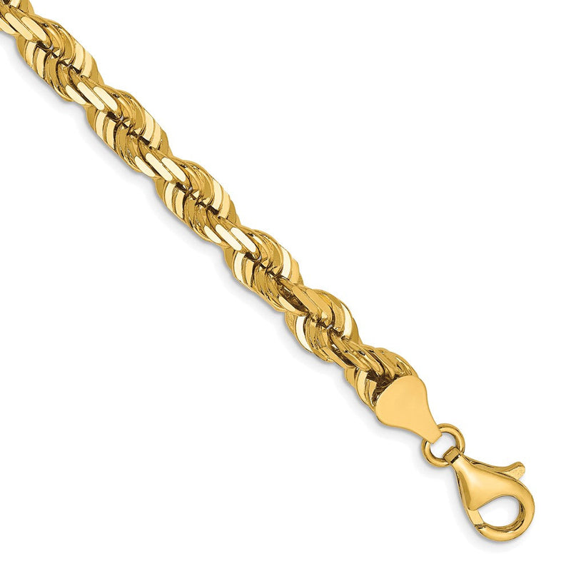 8 Zoll 10K Gelbgold 6.5mm Diamantiert Kordel Gliederarmband