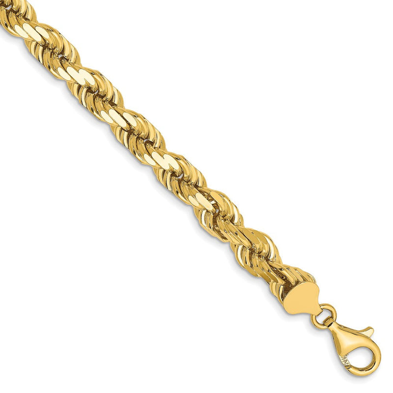 8 Zoll 10K Gelbgold 7mm Diamantiert Kordel Gliederarmband