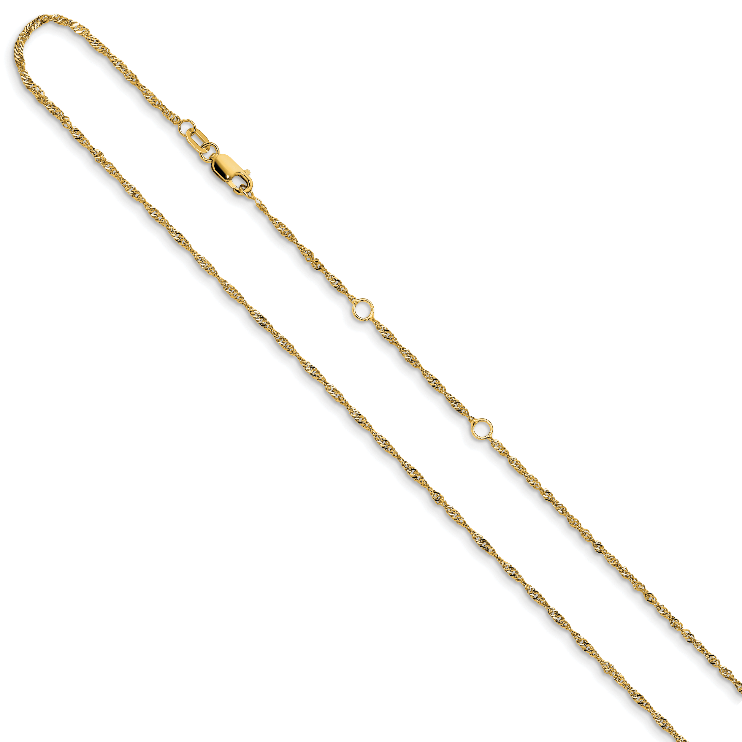 18 Zoll 10K Gelbgold 1.5mm Singapurkette 1 Zoll+1 Zoll Verstellbar Halskette