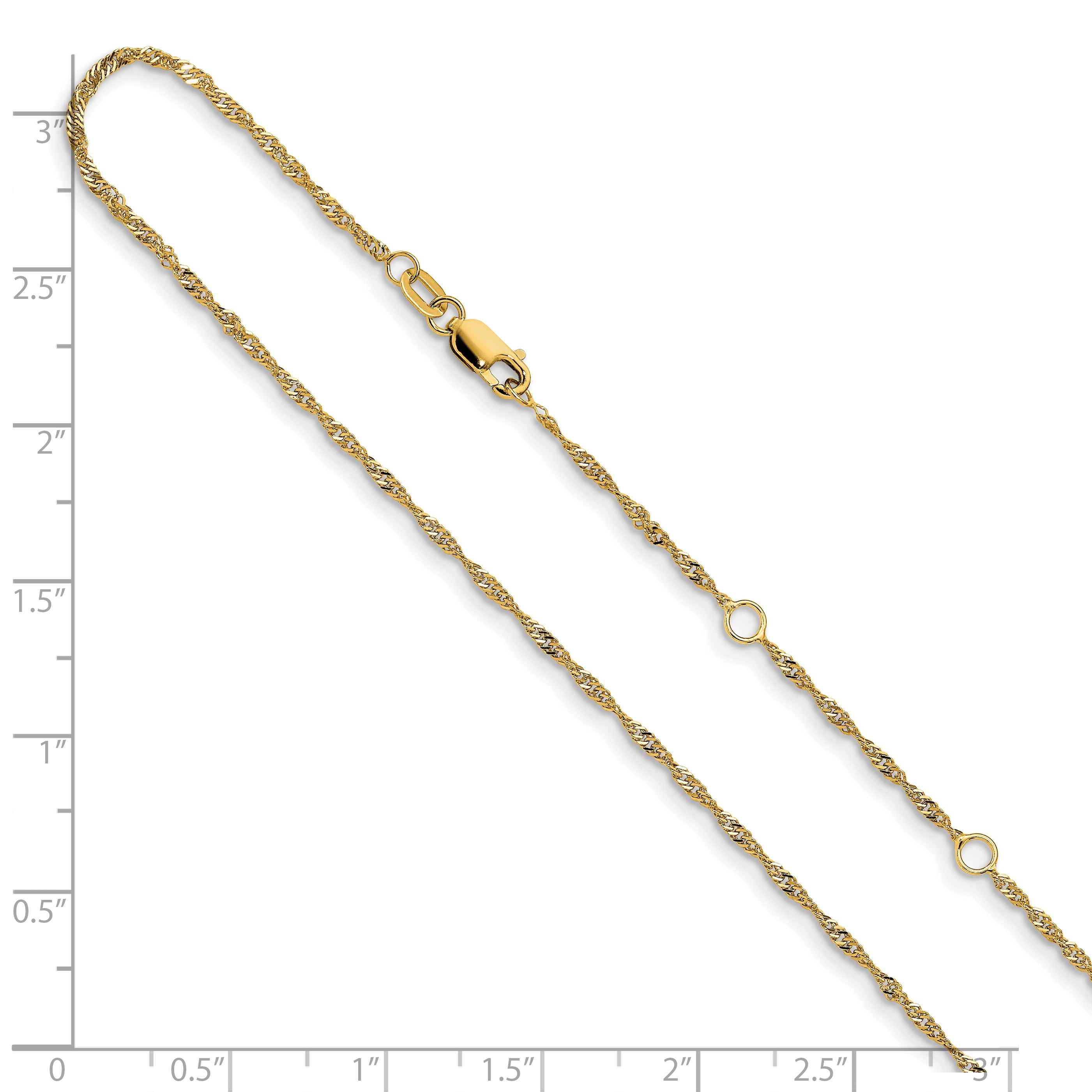 18 Zoll 10K Gelbgold 1.5mm Singapurkette 1 Zoll+1 Zoll Verstellbar Halskette