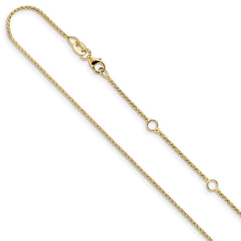 18 Zoll 10K Gelbgold 1mm Diamantiert Offen Franco 1 Zoll+1 Zoll Verstellbar Halskette