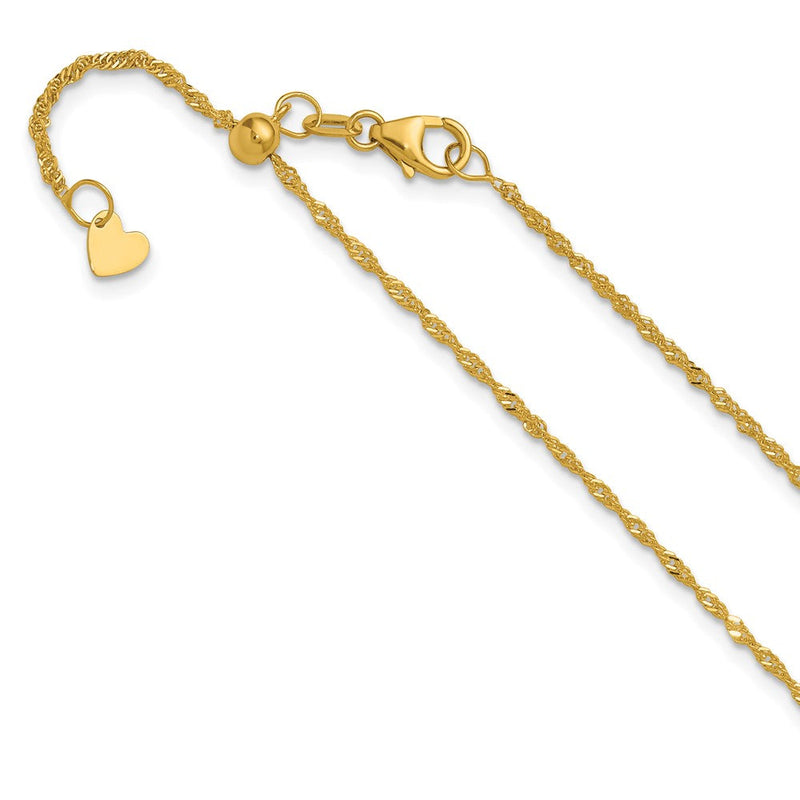 22 Zoll 10K Gelbgold Verstellbar 1.3mm Singapurkette Halskette