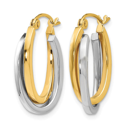 14K Bicolor Poliert Oval Creolen