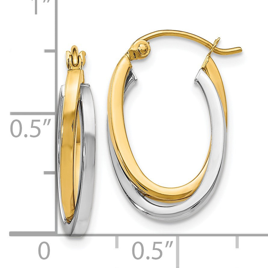 14K Bicolor Poliert Oval Creolen