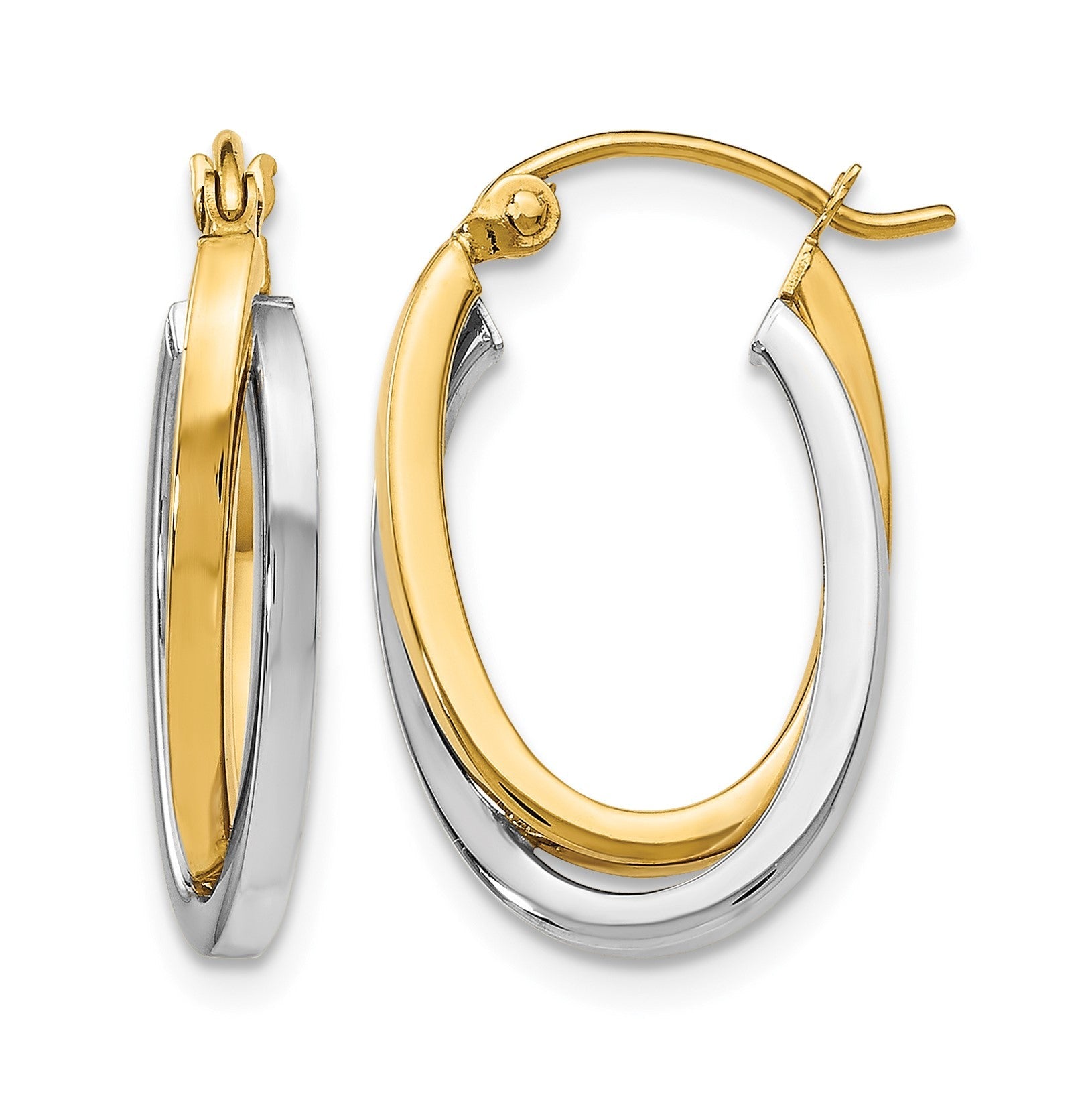 14K Bicolor Poliert Oval Creolen