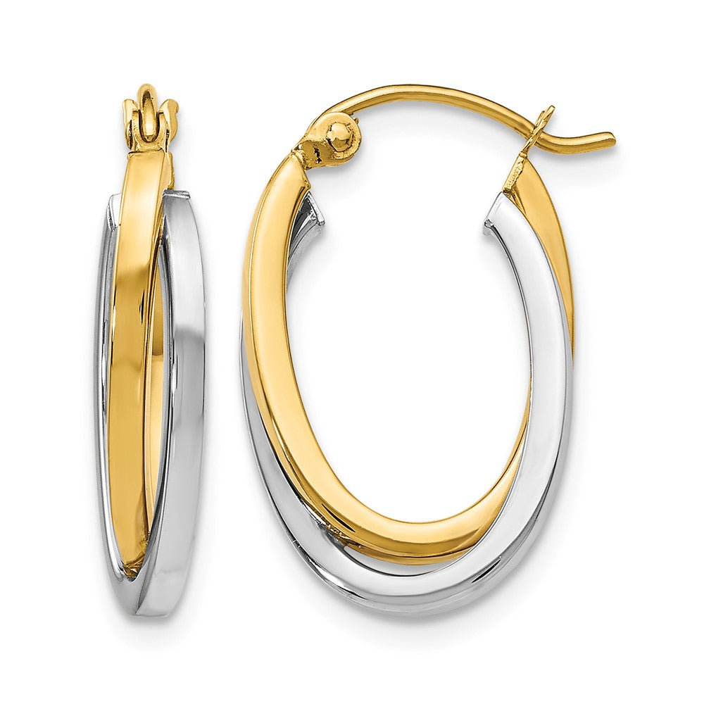 14K Bicolor Poliert Oval Creolen