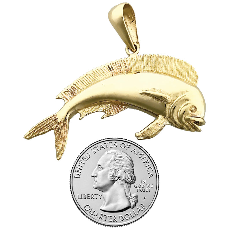 14K Gold 3D Mahi-Mahi-Fisch-Anhänger