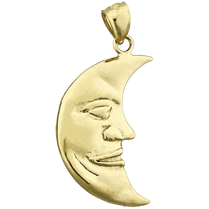 14K Gold Anhänger „Halbmond mit Mondgesicht“