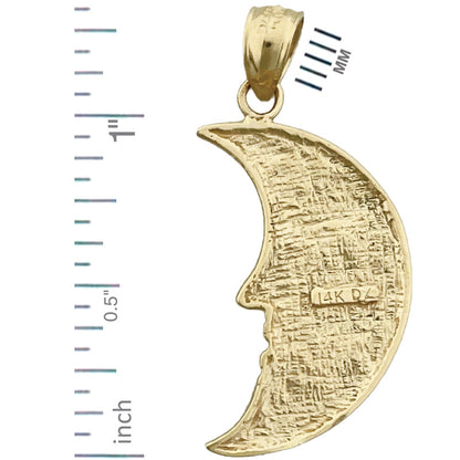 14K Gold Anhänger „Halbmond mit Mondgesicht“