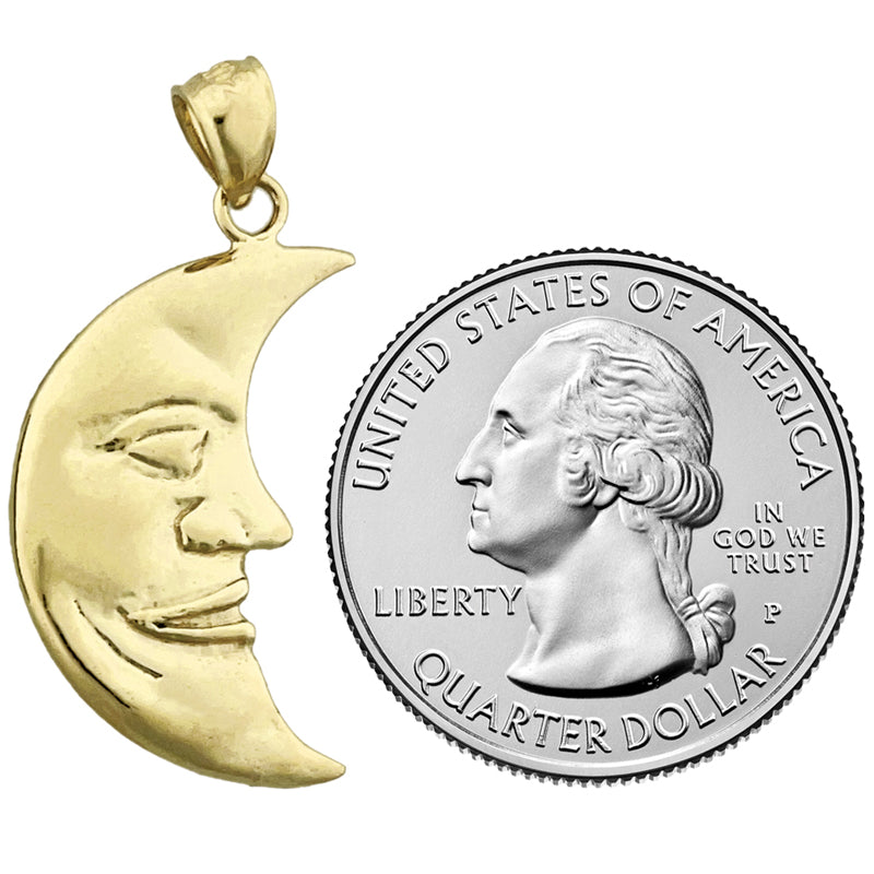 14K Gold Anhänger „Halbmond mit Mondgesicht“