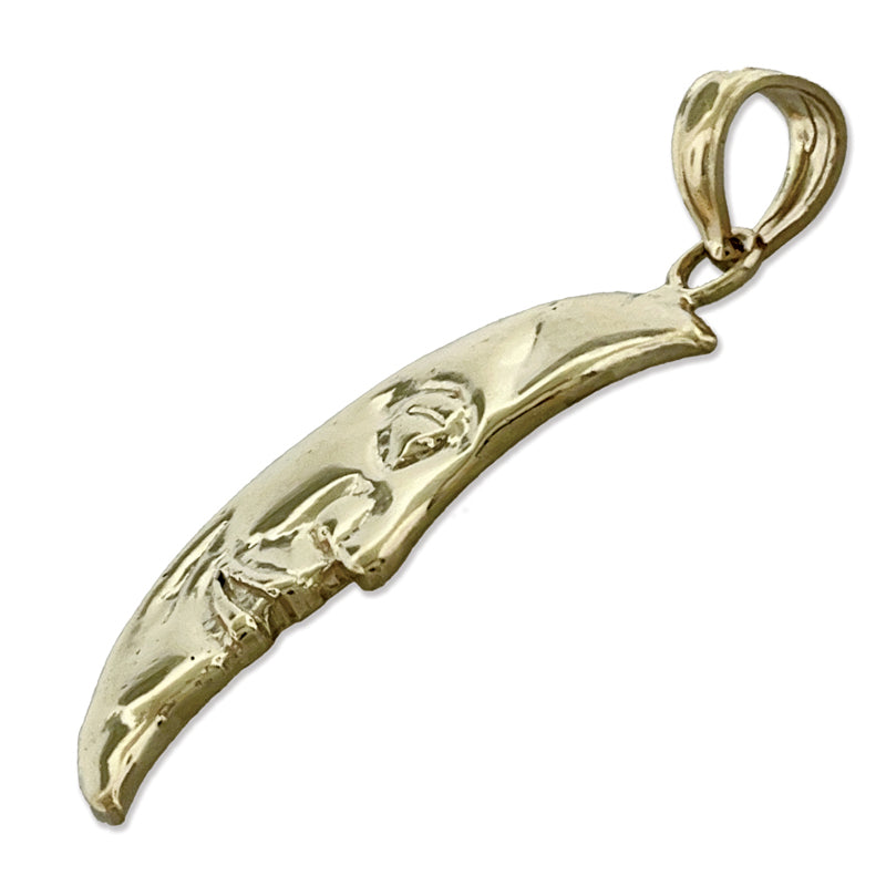 14K Gold Anhänger „Halbmond mit Mondgesicht“